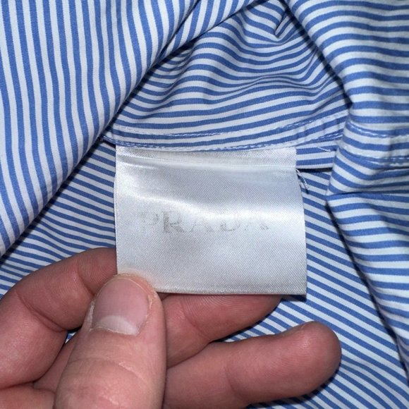 Prada Men's Stripe Down Button Shirt Blue and White Size 42, Collar 16.5 - Picture 3 of 8